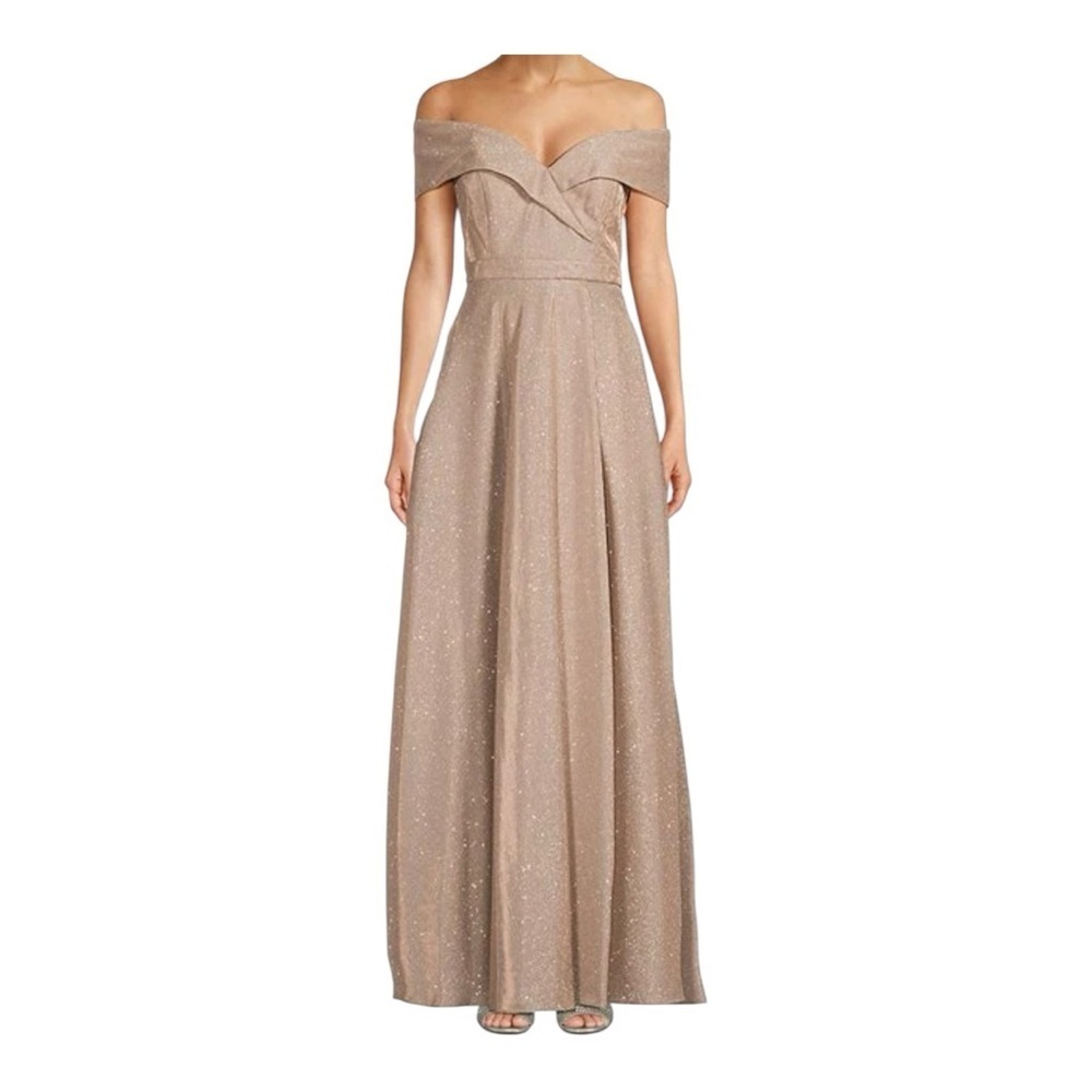 Xscape Strapless Glittering Gown in Gold